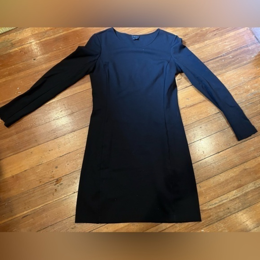Women’s Theory Midi Black Dress with Zippered Sleeves, Size 10